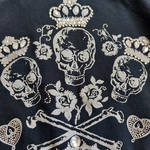 Victoria's Secret Jeweled Diamond Skull Cropped 3/4 Sleeve Hooded Zip Sweatshirt - Picture 10 of 10